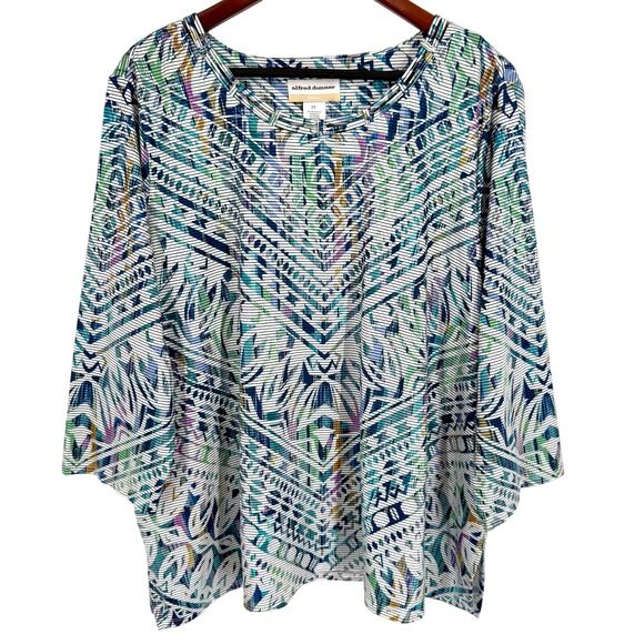 Alfred Dunner Plus Size 2X Teal Artsy Unique Mature Blouse Shirt Top Business - Picture 1 of 7